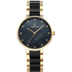 Obaku Glad Blackgold Quartz MOP Women's Watch - V189LXGBSB