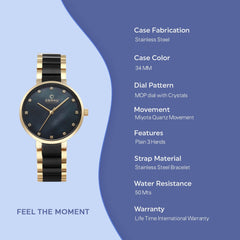 Obaku Glad Blackgold Quartz MOP Women's Watch - V189LXGBSB