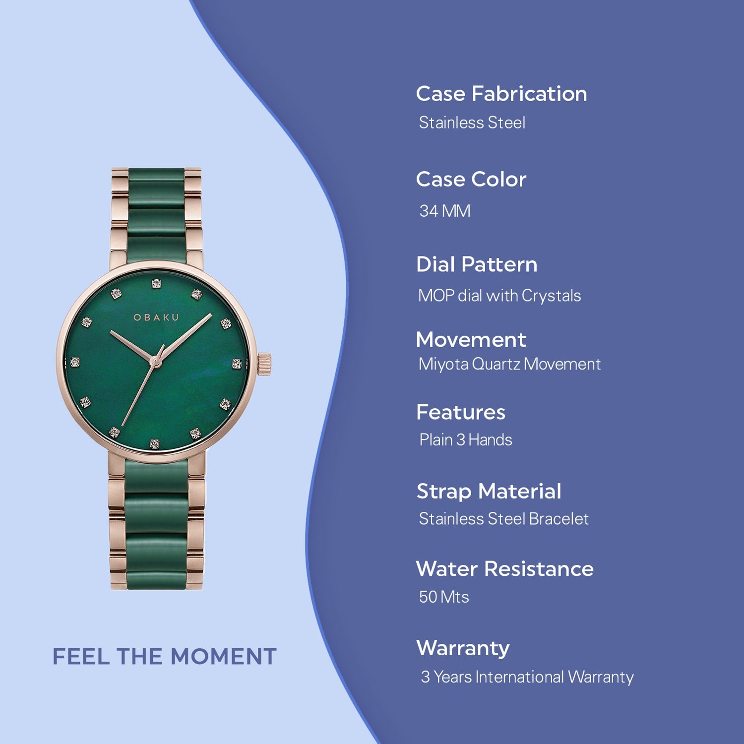 Obaku Glad Emerald Quartz Women's Watch -  V189LXVESE
