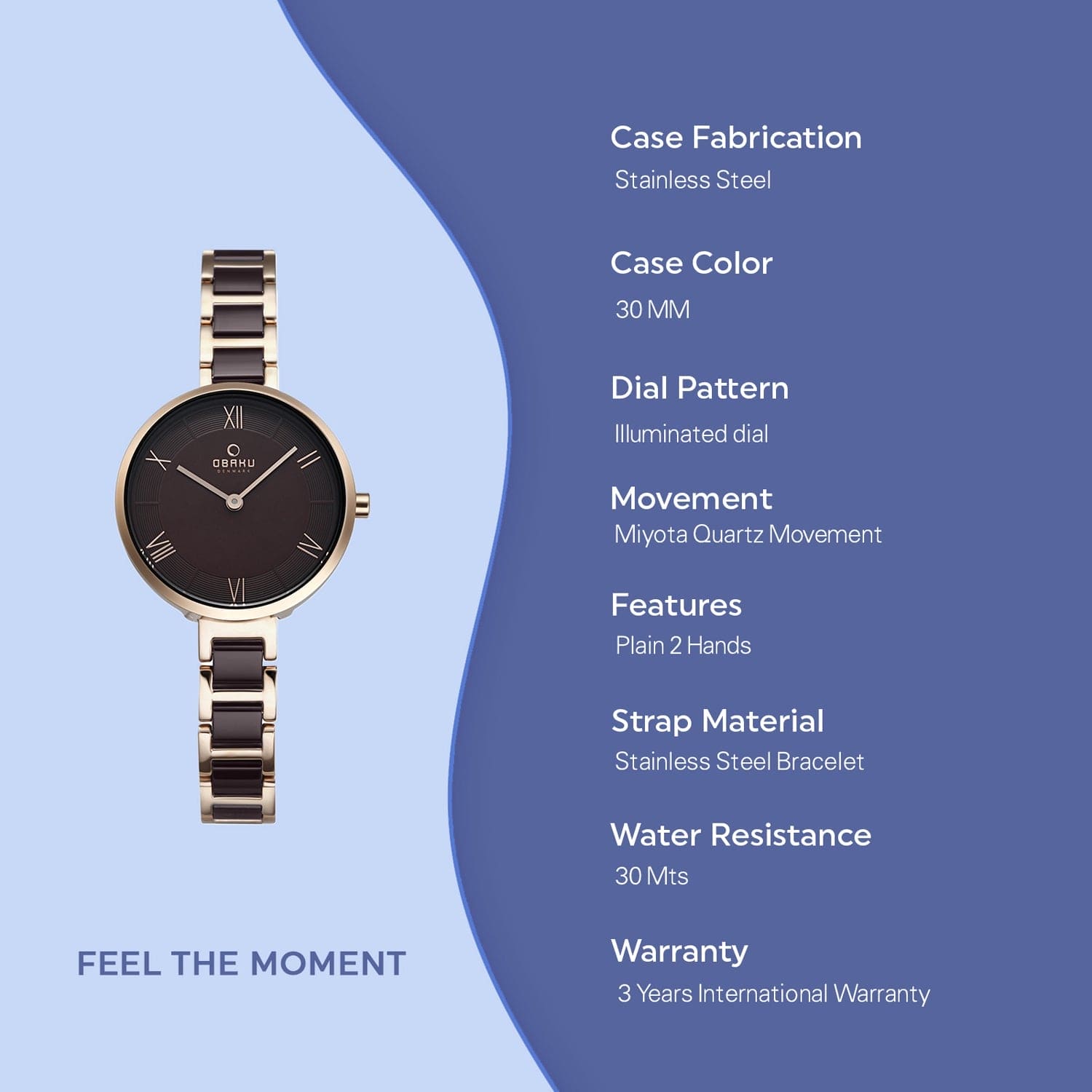 Obaku Vand Coffee Quartz Women's Watch -  V195LXVNSN