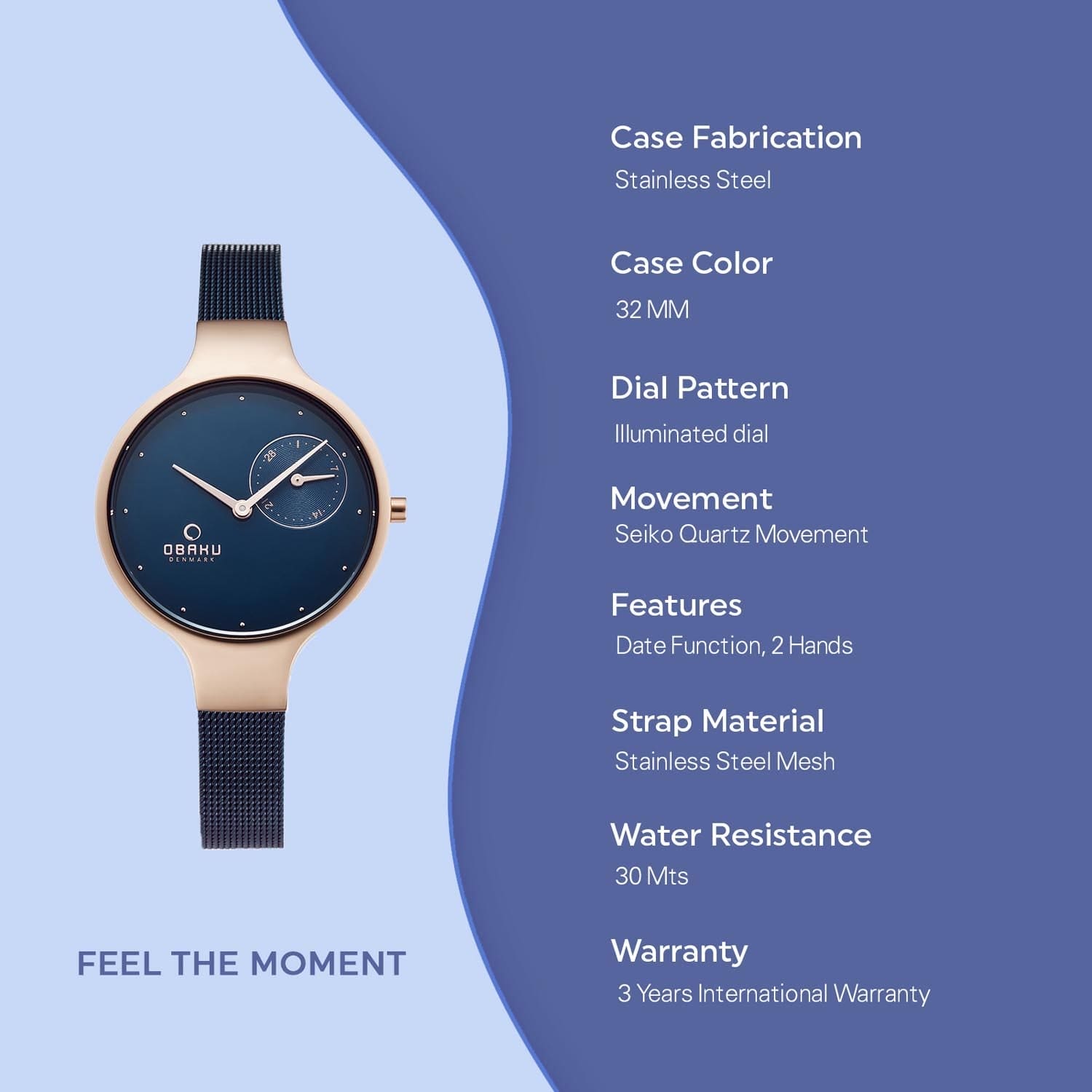 Obaku Eng Ocean Quartz Women's Watch -  V201LDVLML