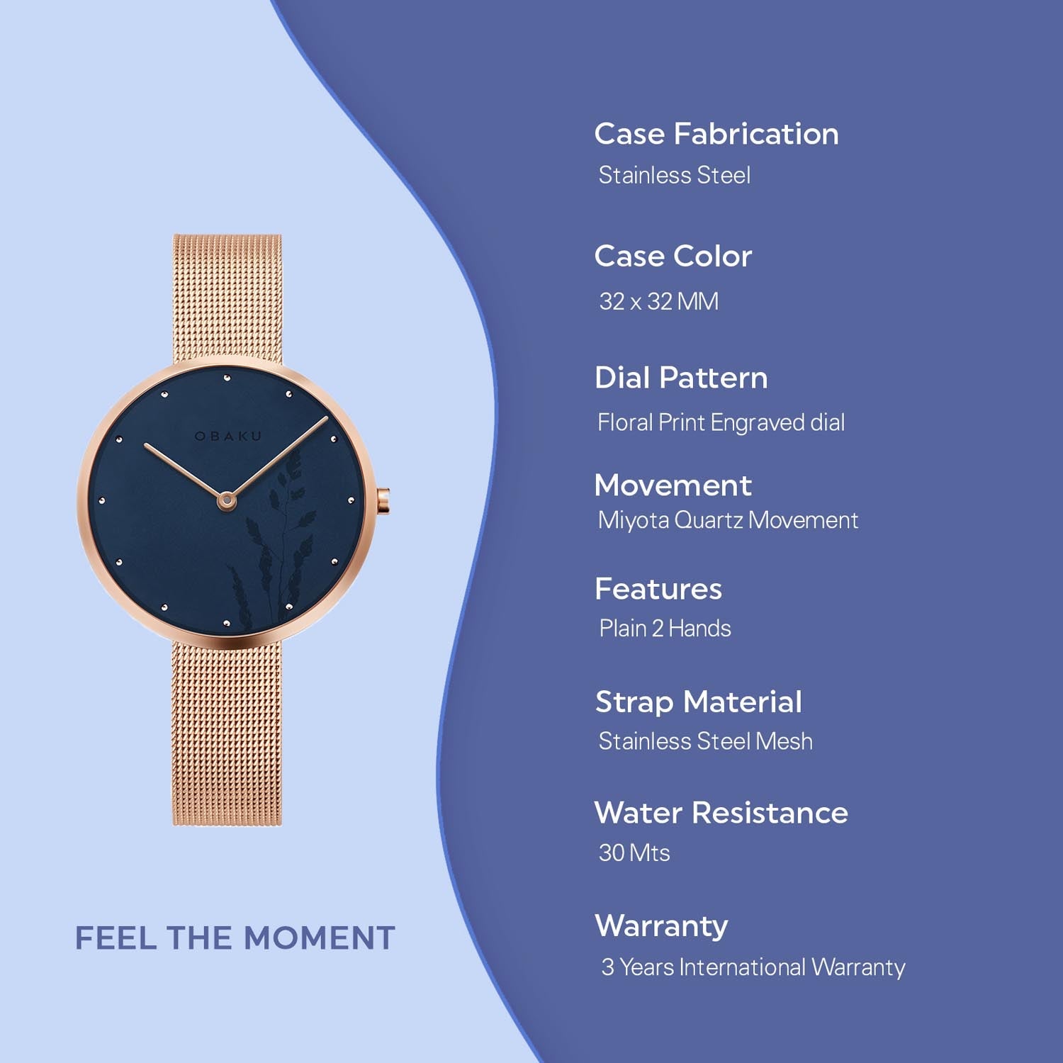 Obaku Hassel Natur Azure Quartz Women's Watch - V219LXVAMV