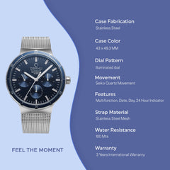 Obaku Dyb Cyan Multifunction Men's Watch - V220GMCLMC