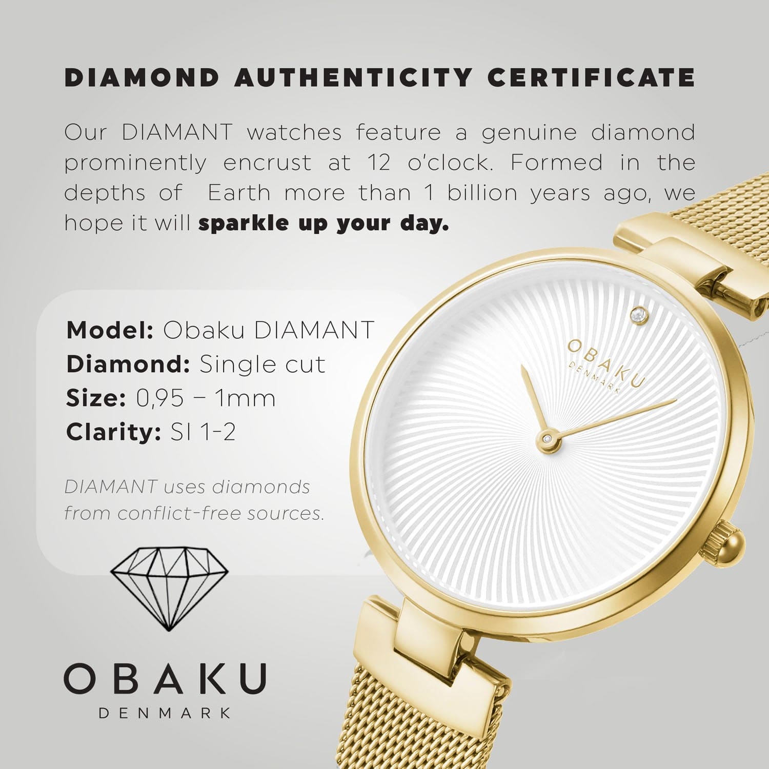 Obaku Diamant Gold Quartz Women's Watch -  V256LXGIMG