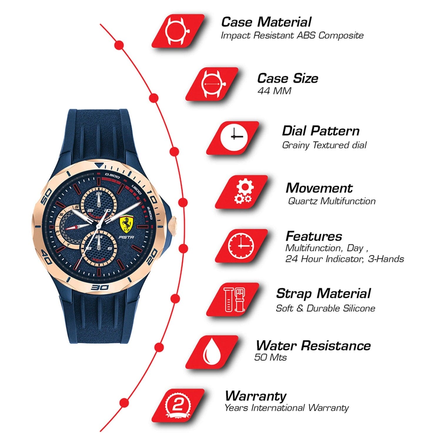 Scuderia Ferrari Pista Multifunction Blue Round Dial Men's Watch- 0830724