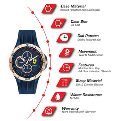 Scuderia Ferrari Pista Multifunction Blue Round Dial Men's Watch- 0830724