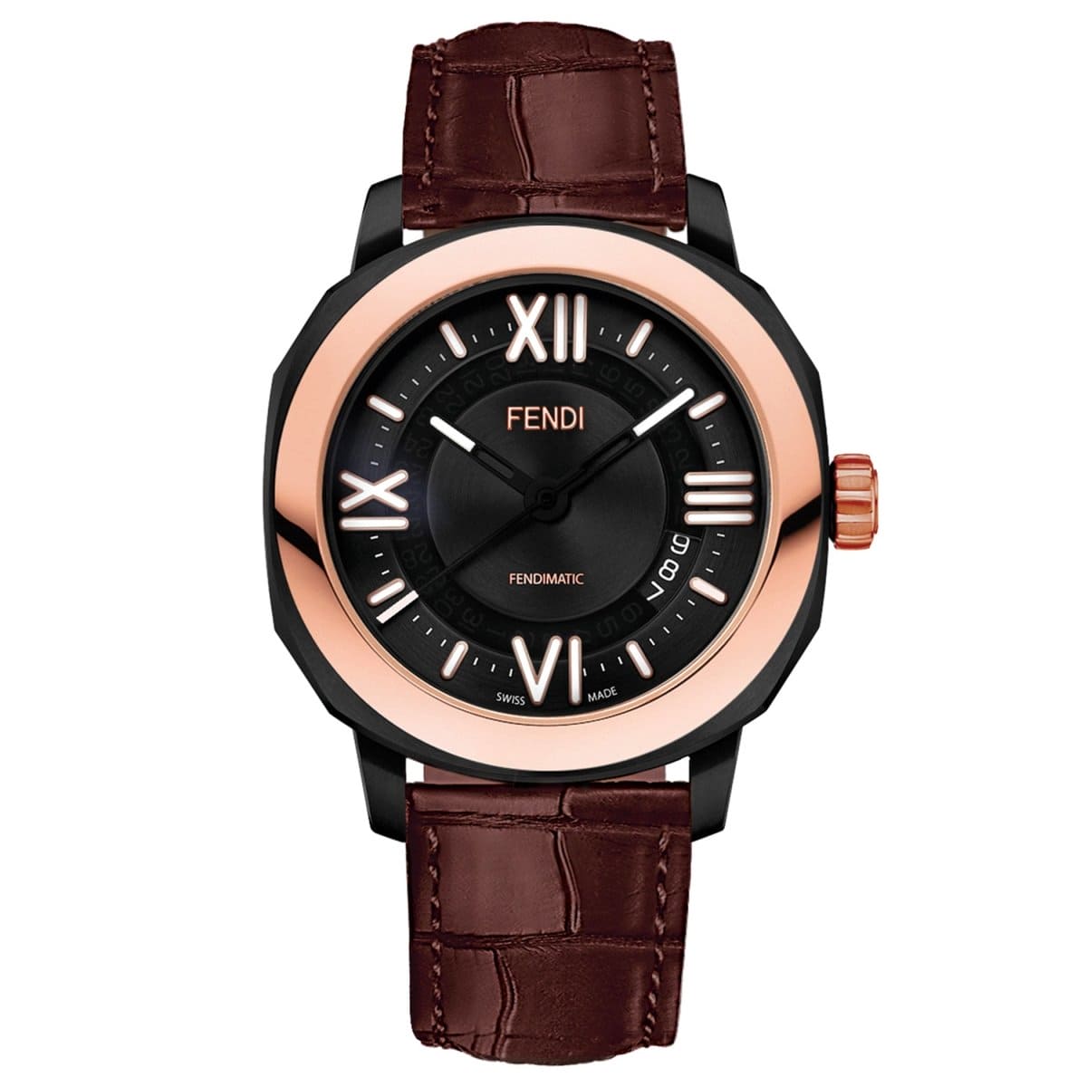 FENDI TIMEPIECES Selleria Automatic Black Round Dial Men's Watch with Additional Strap- F820211011