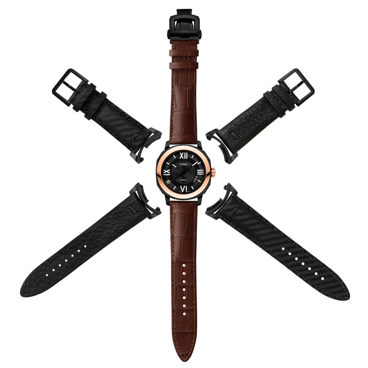 FENDI TIMEPIECES Selleria Automatic Black Round Dial Men's Watch with Additional Strap- F820211011