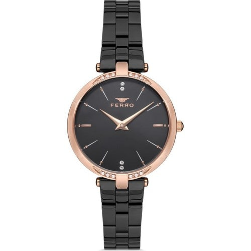 Ferro Analog Black Round Dial Women's Watch - F21128A-R