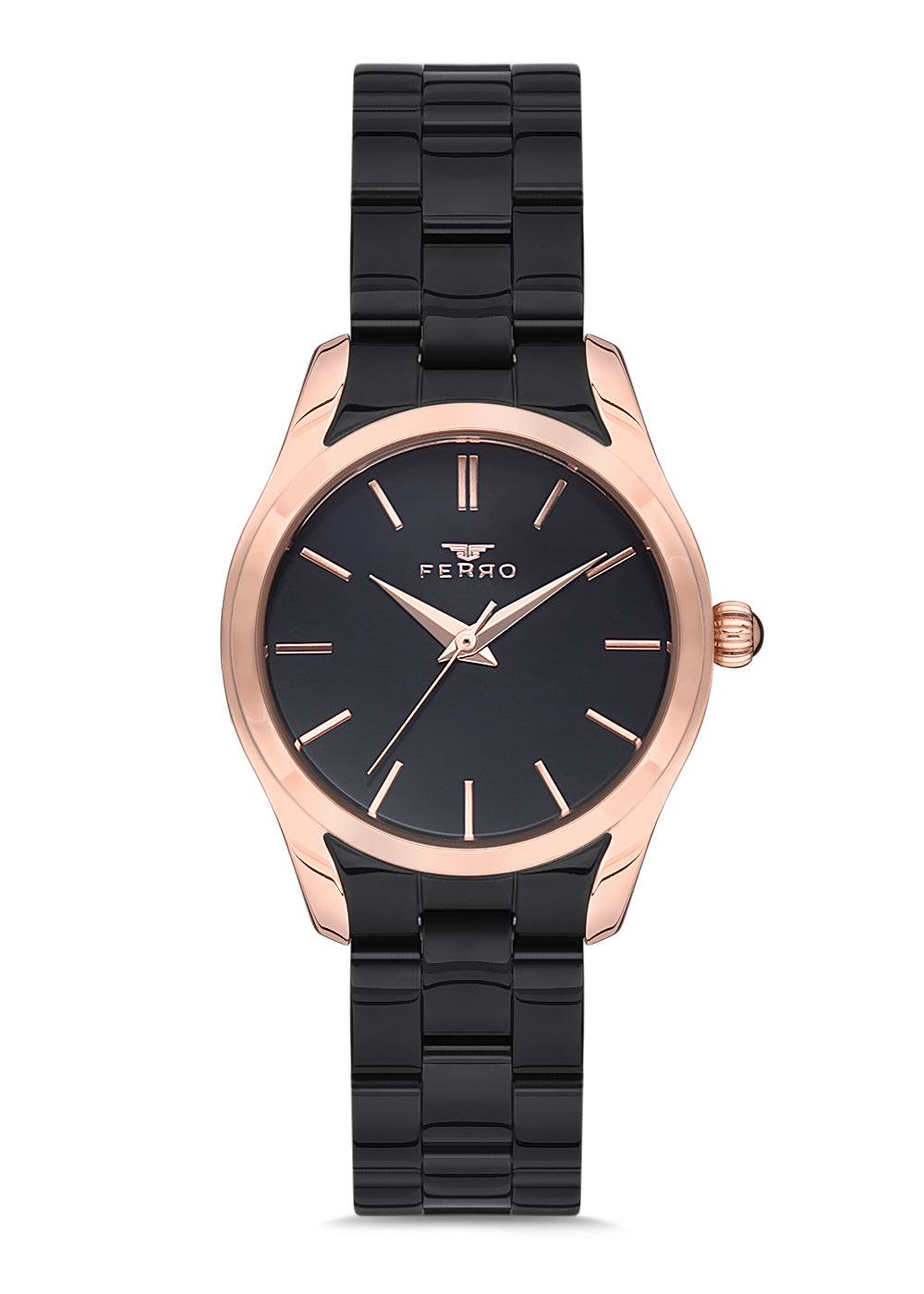 Ferro Lambrusco Analog Black Round Dial Women's Watch - F21071A-1102-R