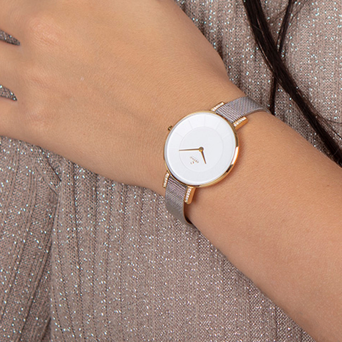 Obaku Lun Gold-Bi Analog Silver Round Dial Women's Watch - V158LEGIMC