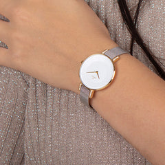 Obaku Lun Gold-Bi Analog Silver Round Dial Women's Watch - V158LEGIMC