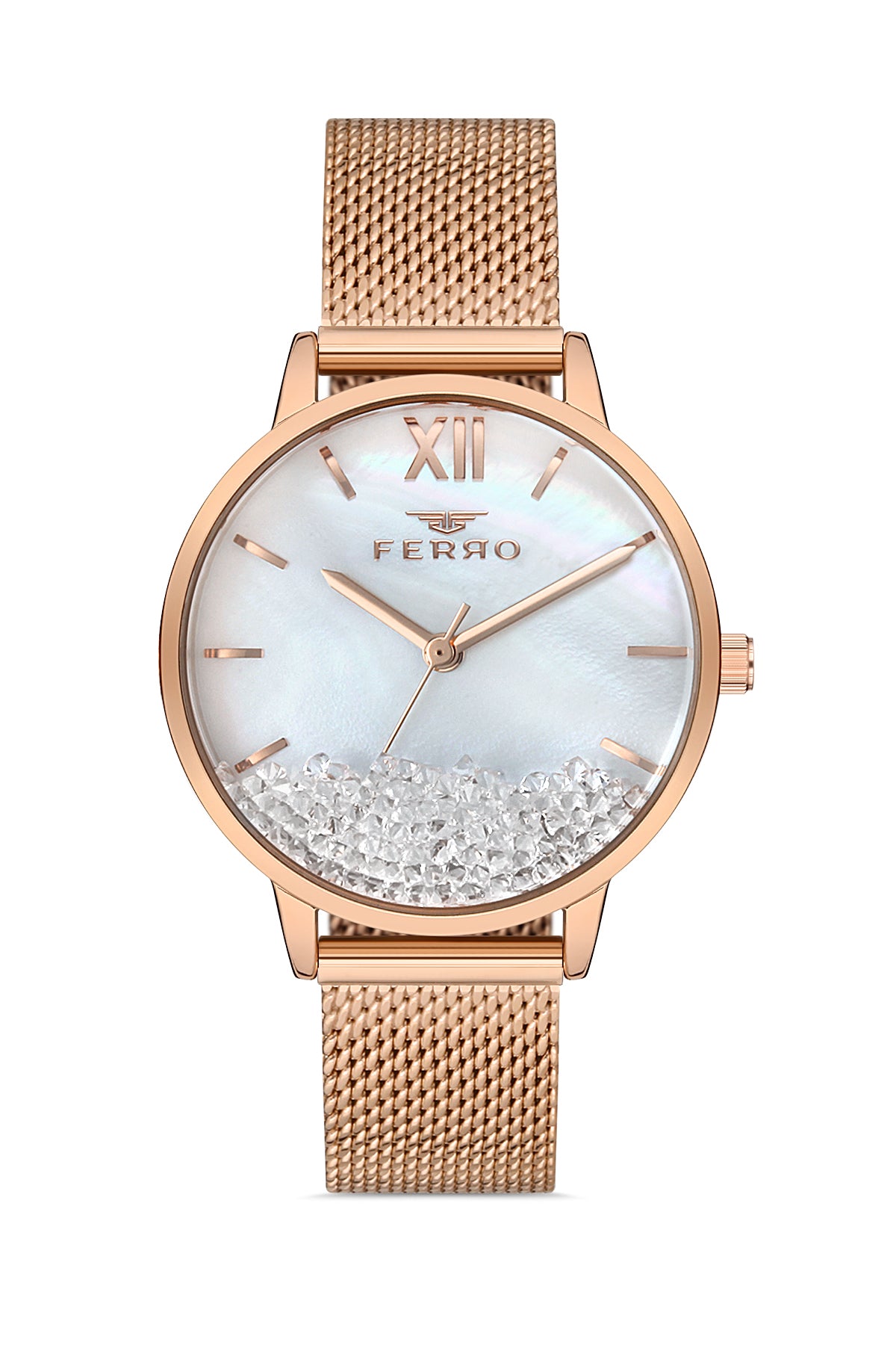 Ferro Analog White MOP Round Dial Women's Watch - F21934C-C