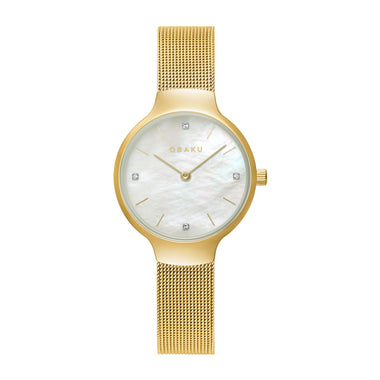 Obaku Vikke Gold Analog White MOP Round Dial Women's Watch - V241LXGWMG