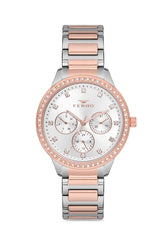 Ferro Multifunction Silver Round Dial Women's Watch - FM21077A-E