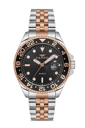 Ferro Analog Black Round Dial Men's Watch - F11196A-E2