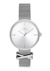 Ferro Analog Silver Round Dial Women's Watch - F2986C-978-A