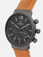 Obaku Storm Guntan Chronograph Gun Round Dial Men's Watch - V180GCUURZ