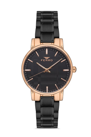 Ferro Analog Black Round Dial Women's Watch - F21184A-R