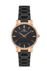Ferro Analog Black Round Dial Women's Watch - F21184A-R