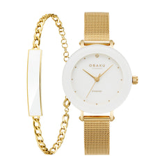 Obaku LILJE GOLD Analog White Round Dial Women's Watch - V299LXGWMG-EJBGW