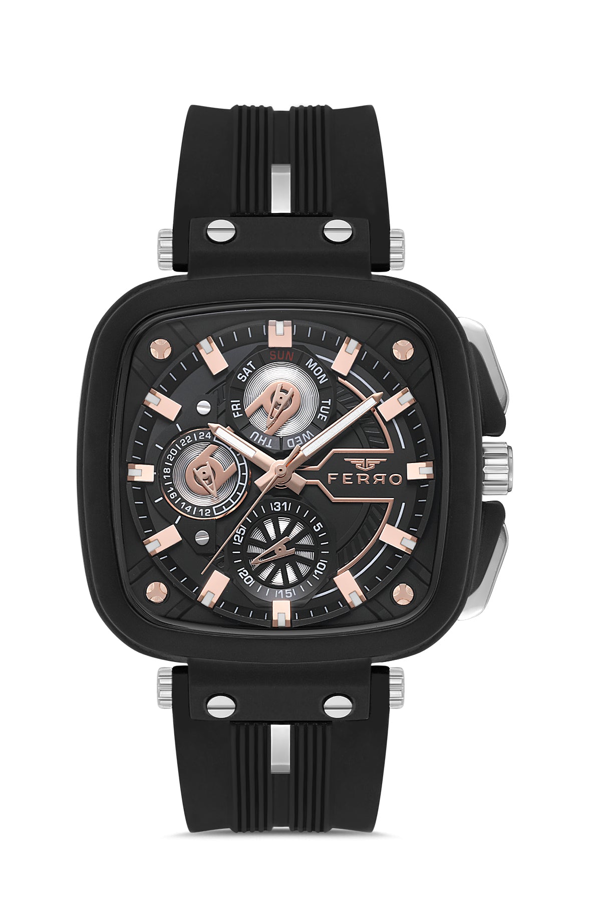 Ferro Riviera Multifunction Grey Square Dial Men's Watch - FM11352D-G