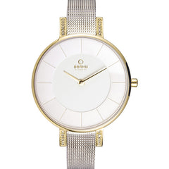 Obaku Lun Gold-Bi Analog Silver Round Dial Women's Watch - V158LEGIMC