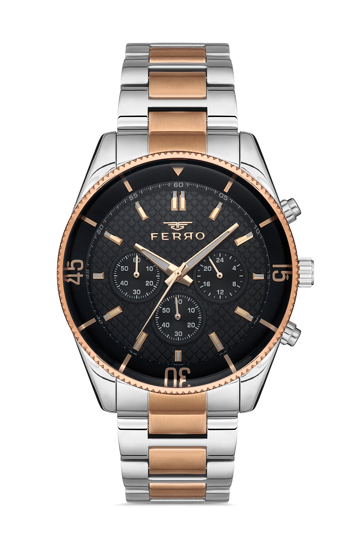 Ferro Multifunction Black Round Dial Men's Watch - FM11920A-E
