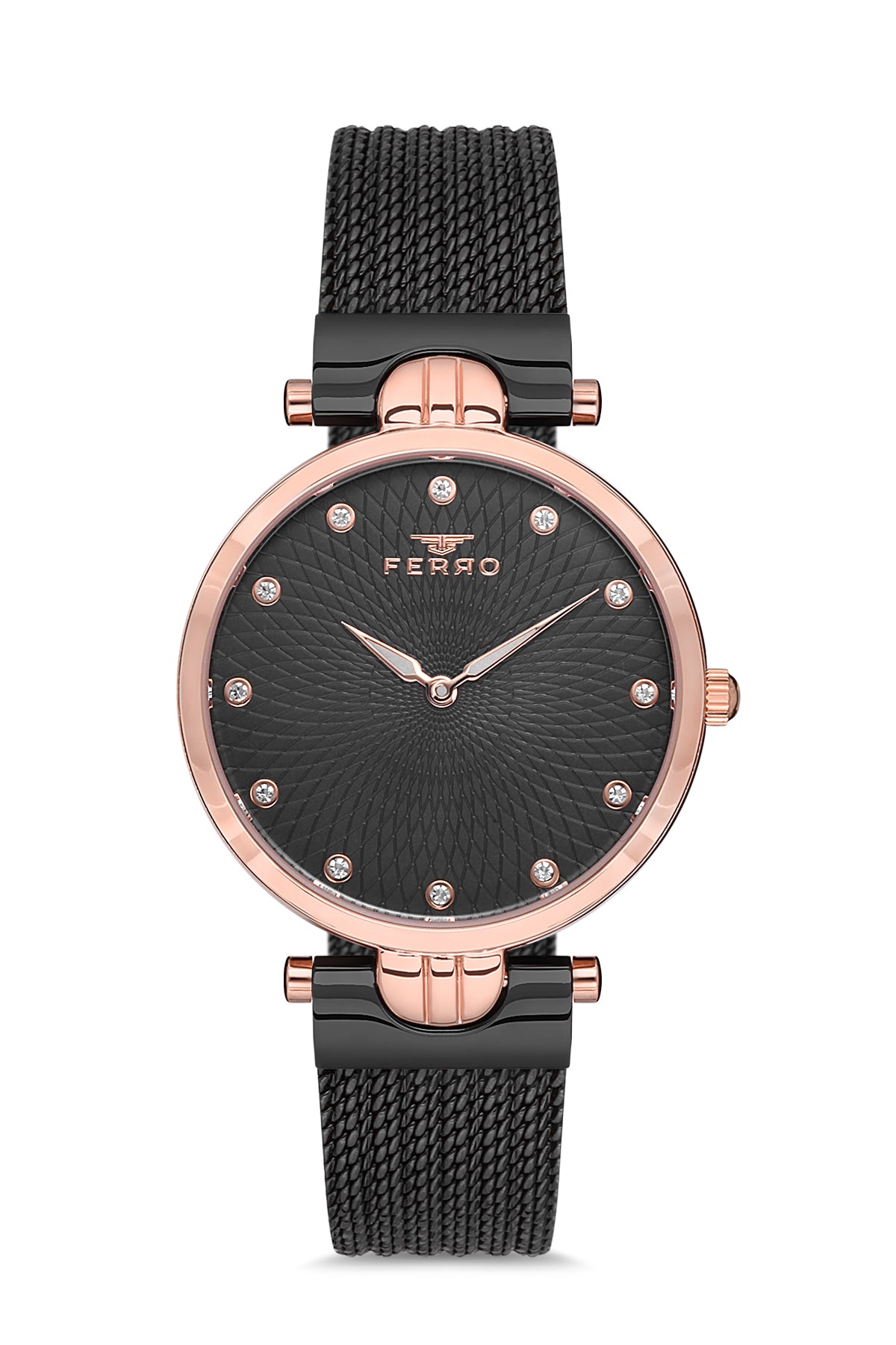 Ferro Analog Black Round Dial Women's Watch - F21149C-R