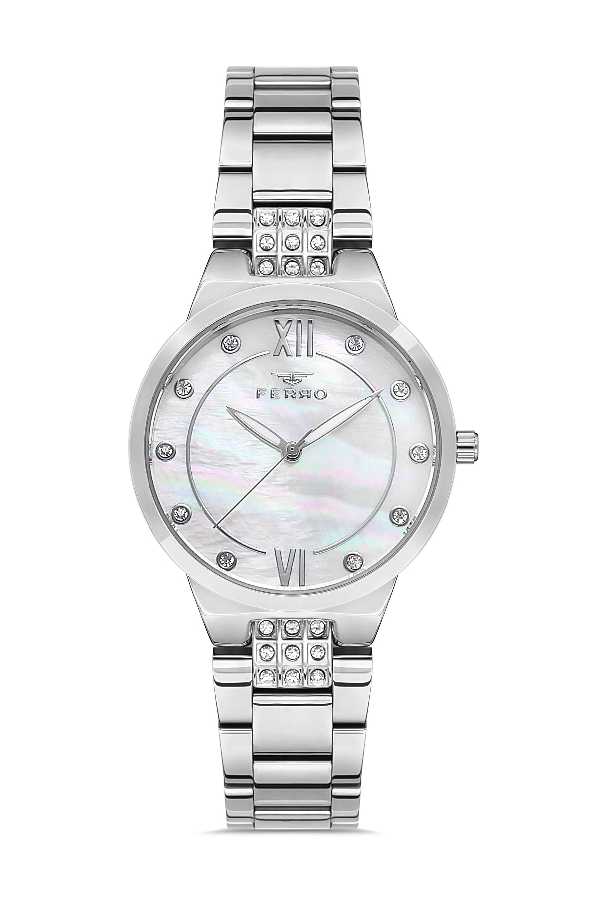 Ferro Analog White MOP Round Dial Women's Watch - F21928A-A