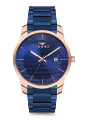 Ferro Analog Blue Round Dial Men's Watch - F81883A-898-T