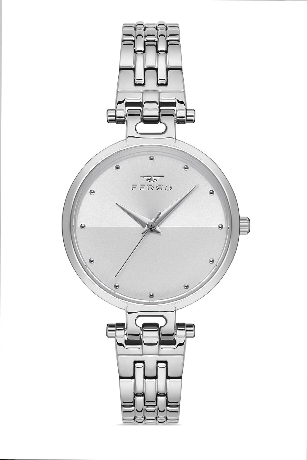Ferro Analog Silver Round Dial Women's Watch - F21203A-A