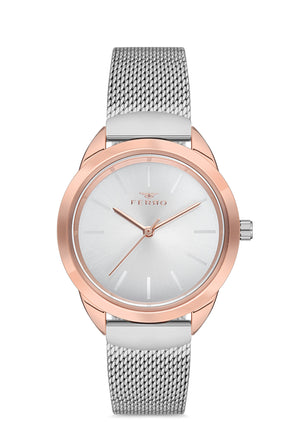 Ferro Analog Silver Round Dial Women's Watch - F21073C-E