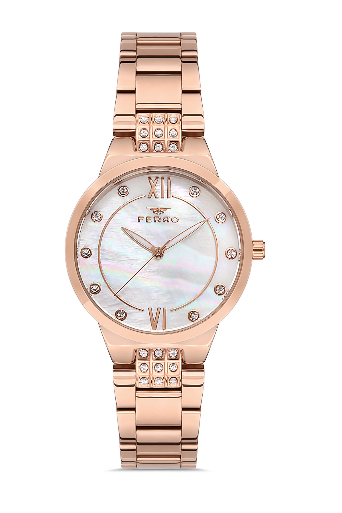 Ferro Analog White MOP Round Dial Women's Watch - F21928A-C