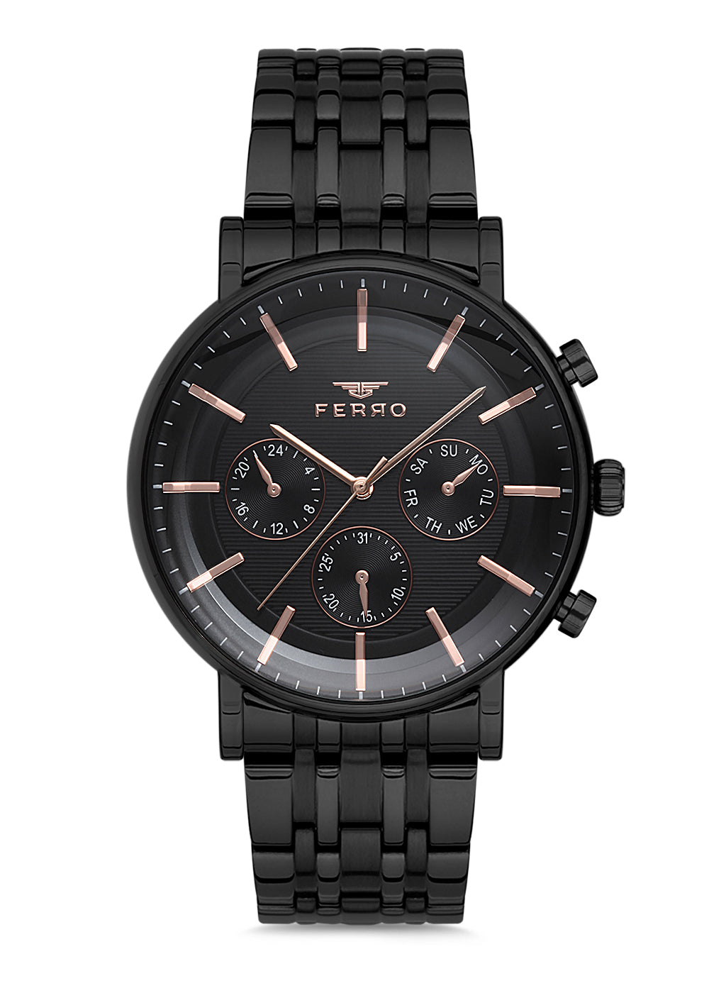 Ferro Multifunction Black Round Dial Men's Watch - FM1866A-G