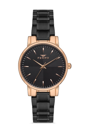 Ferro Analog Black Round Dial Women's Watch - F21158A-R