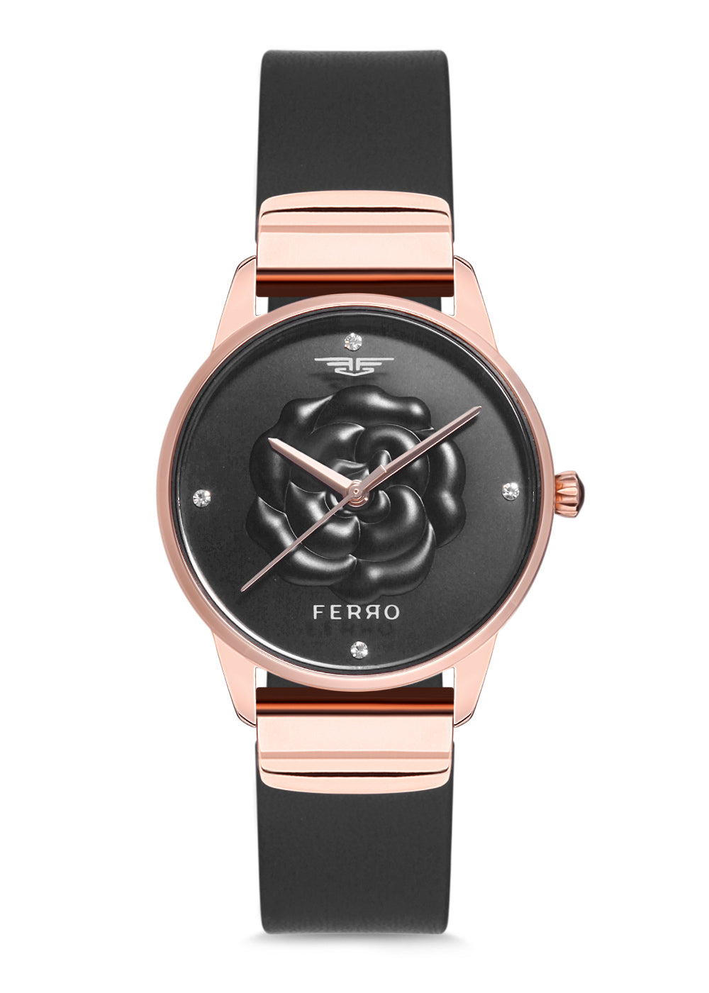 Ferro Analog Black Round Dial Women's Watch - F21017B-R