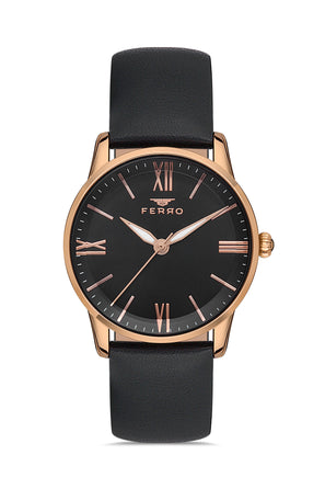 Ferro Lambrusco Analog Black Round Dial Women's Watch - F21182B-R