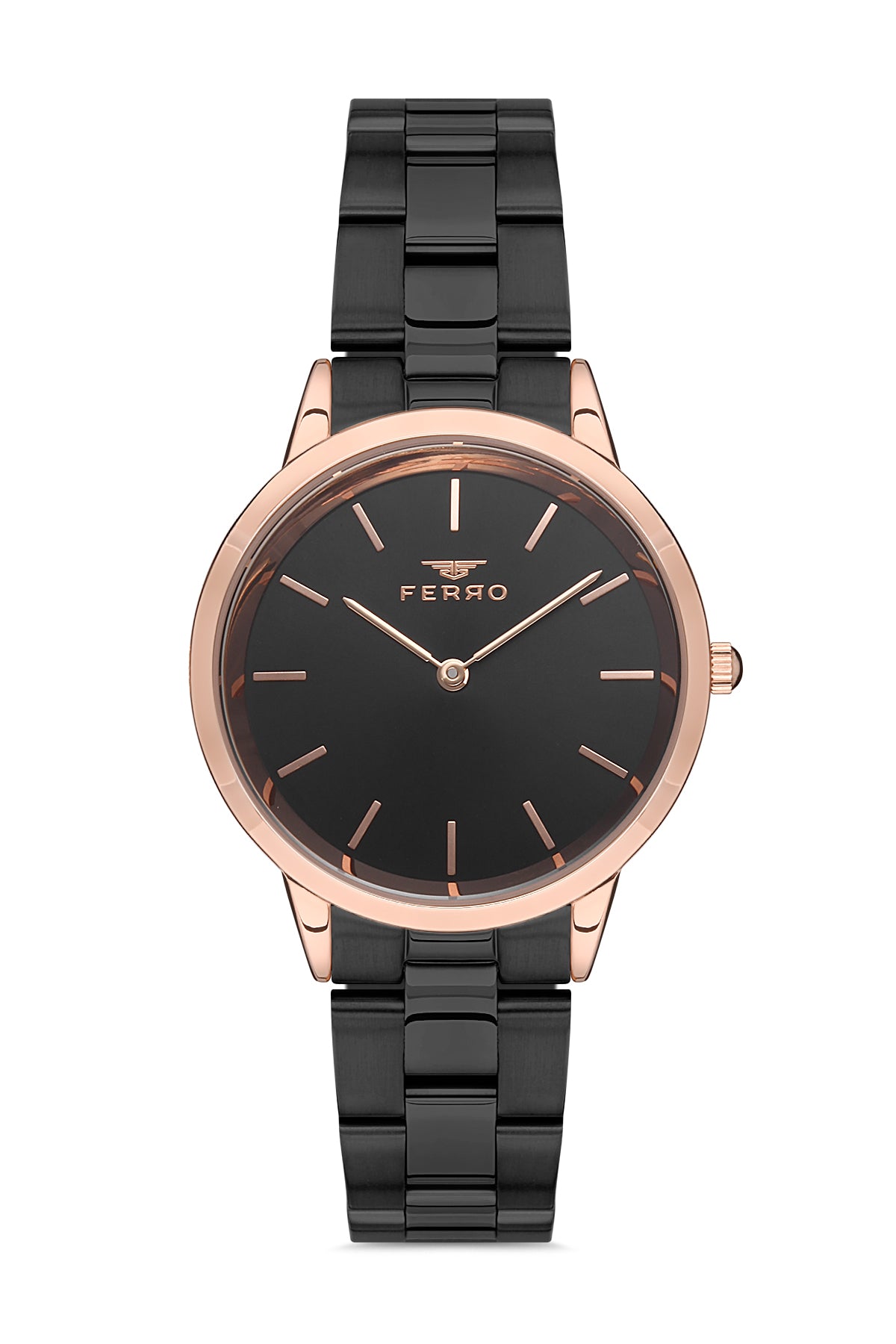 Ferro Analog Black Round Dial Women's Watch - F21124A-R