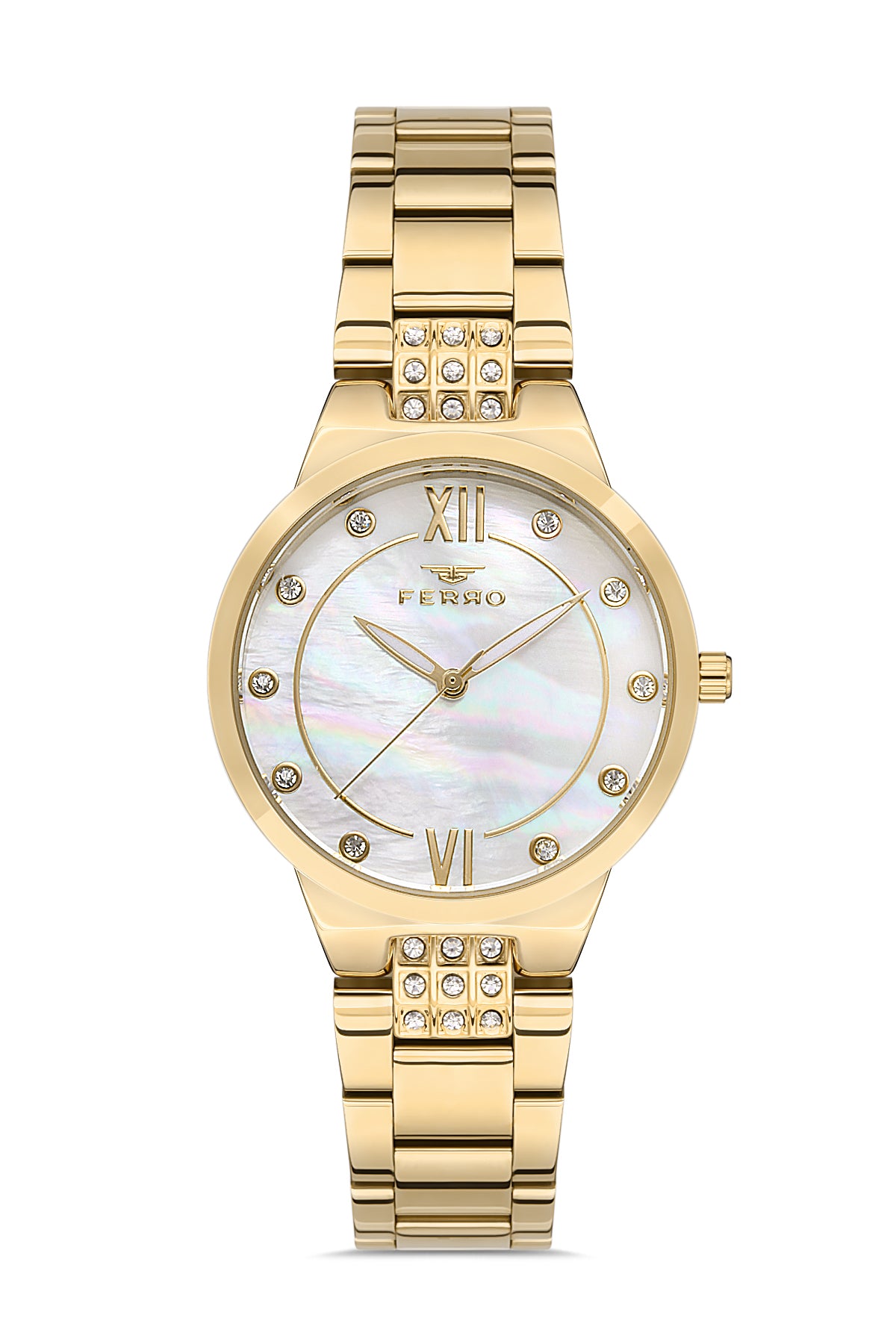 Ferro Analog White MOP Round Dial Women's Watch - F21928A-B
