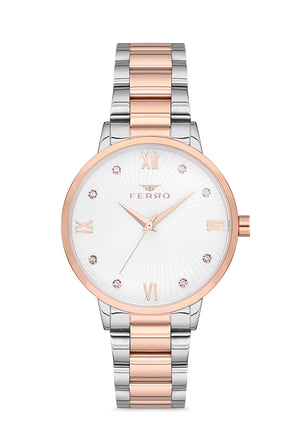 Ferro Analog Silver Round Dial Women's Watch - F21122A-1163-E