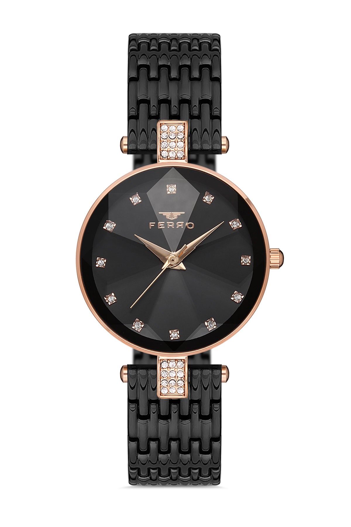 Ferro Analog Black Round Dial Women's Watch - F21917A-R