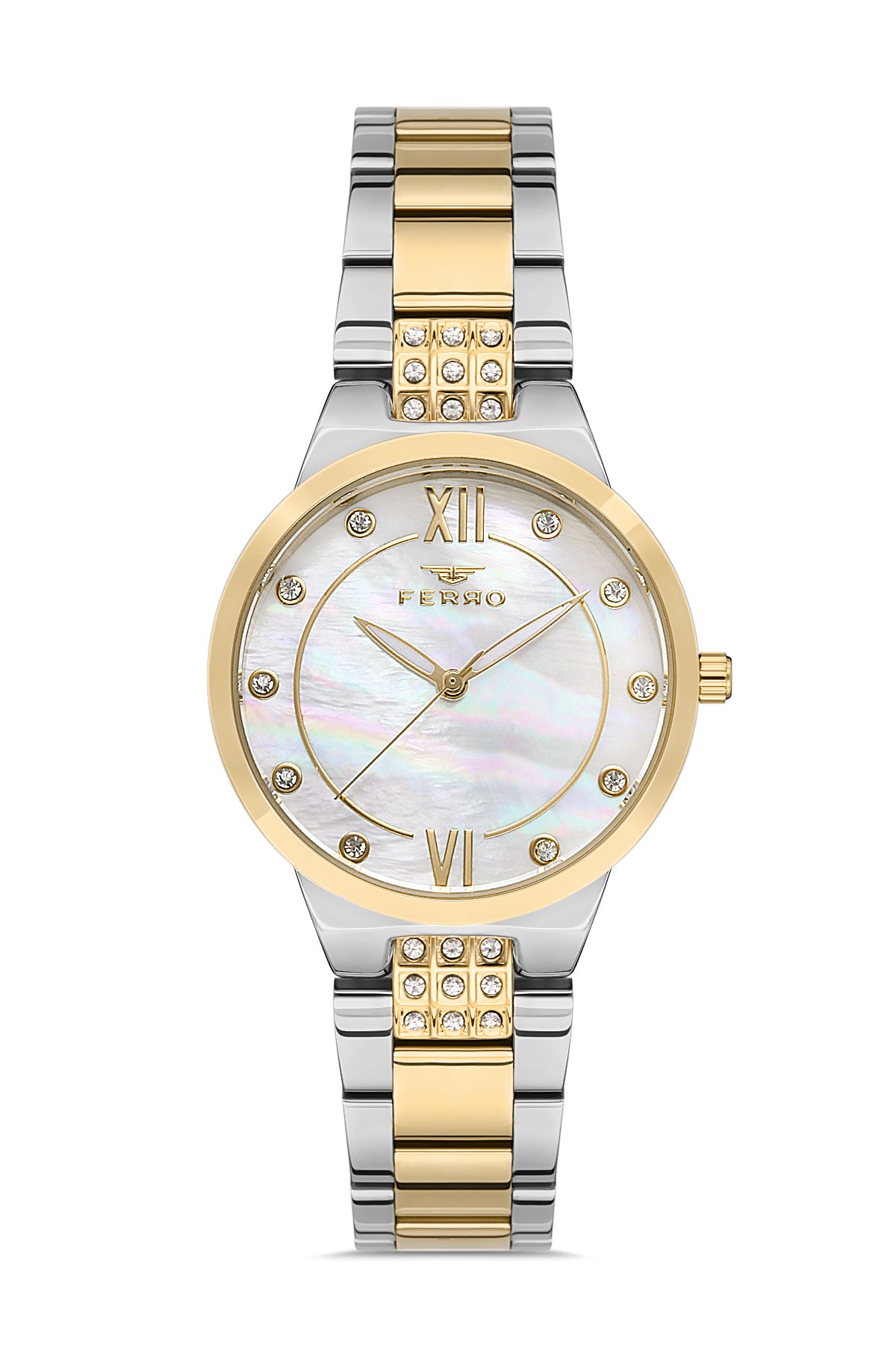 Ferro Analog White MOP Round Dial Women's Watch - F21928A-D