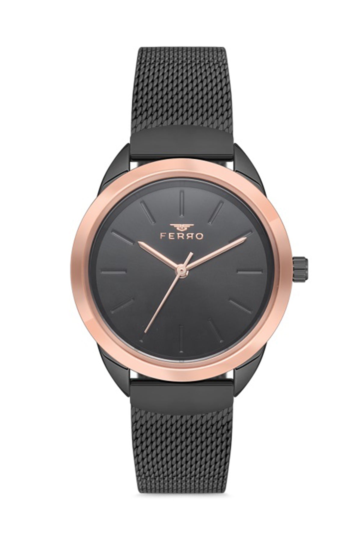 Ferro Analog Black Round Dial Women's Watch - F21073C-R