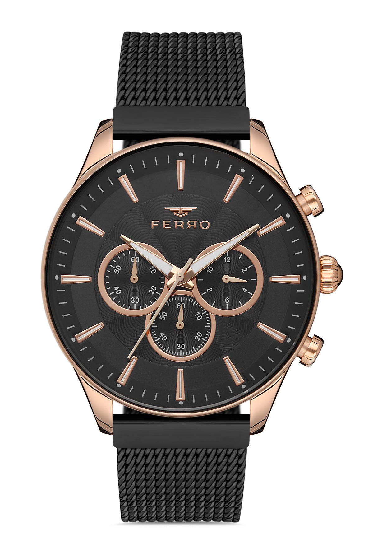Ferro Analog Black Round Dial Men's Watch - FM11912C-R