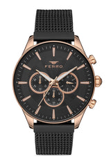 Ferro Analog Black Round Dial Men's Watch - FM11912C-R