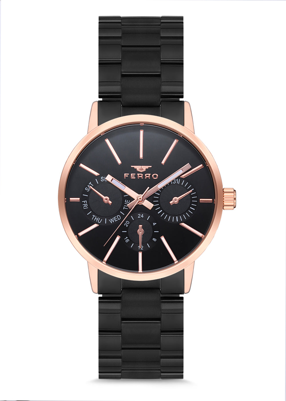 Ferro Multifunction Black Round Dial Women's Watch - FM81886A-R