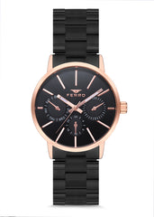 Ferro Multifunction Black Round Dial Women's Watch - FM81886A-R