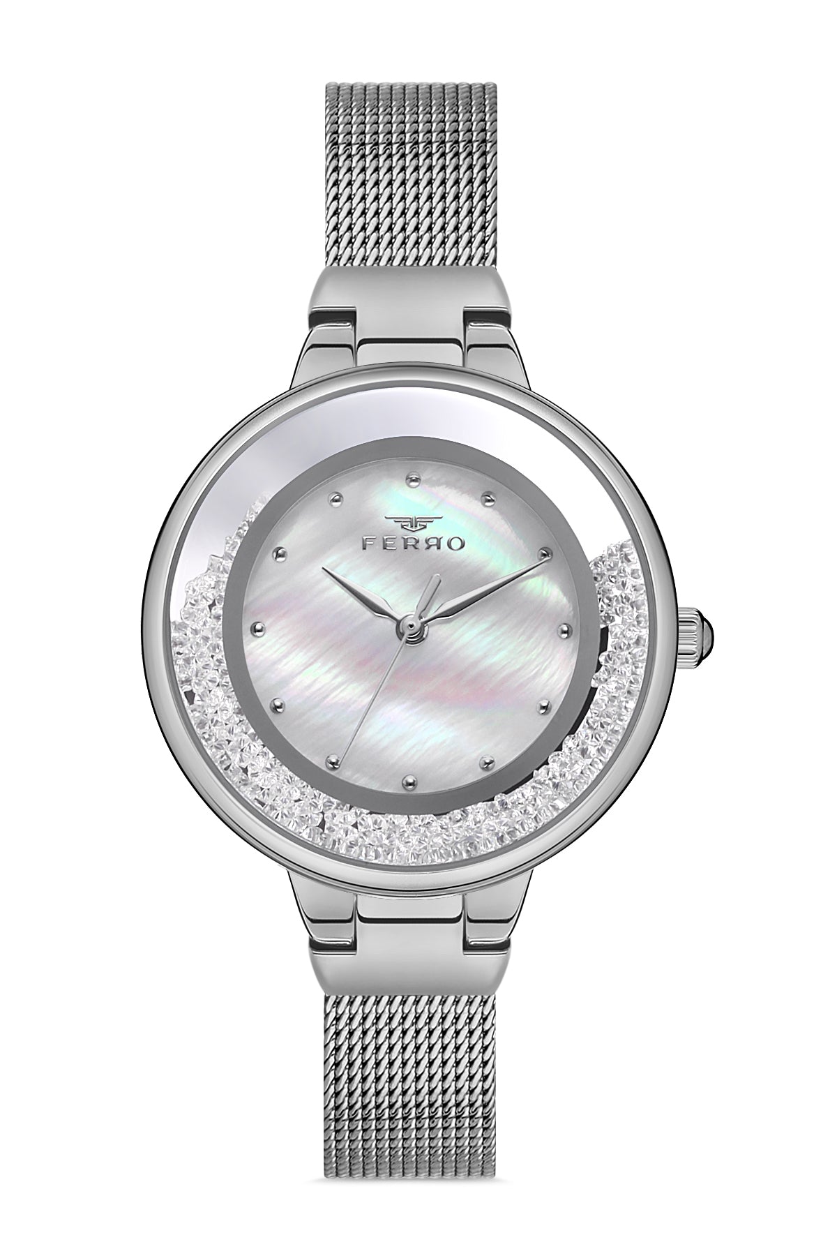 Ferro Analog Silver MOP Round Dial Women's Watch - F21205C-A