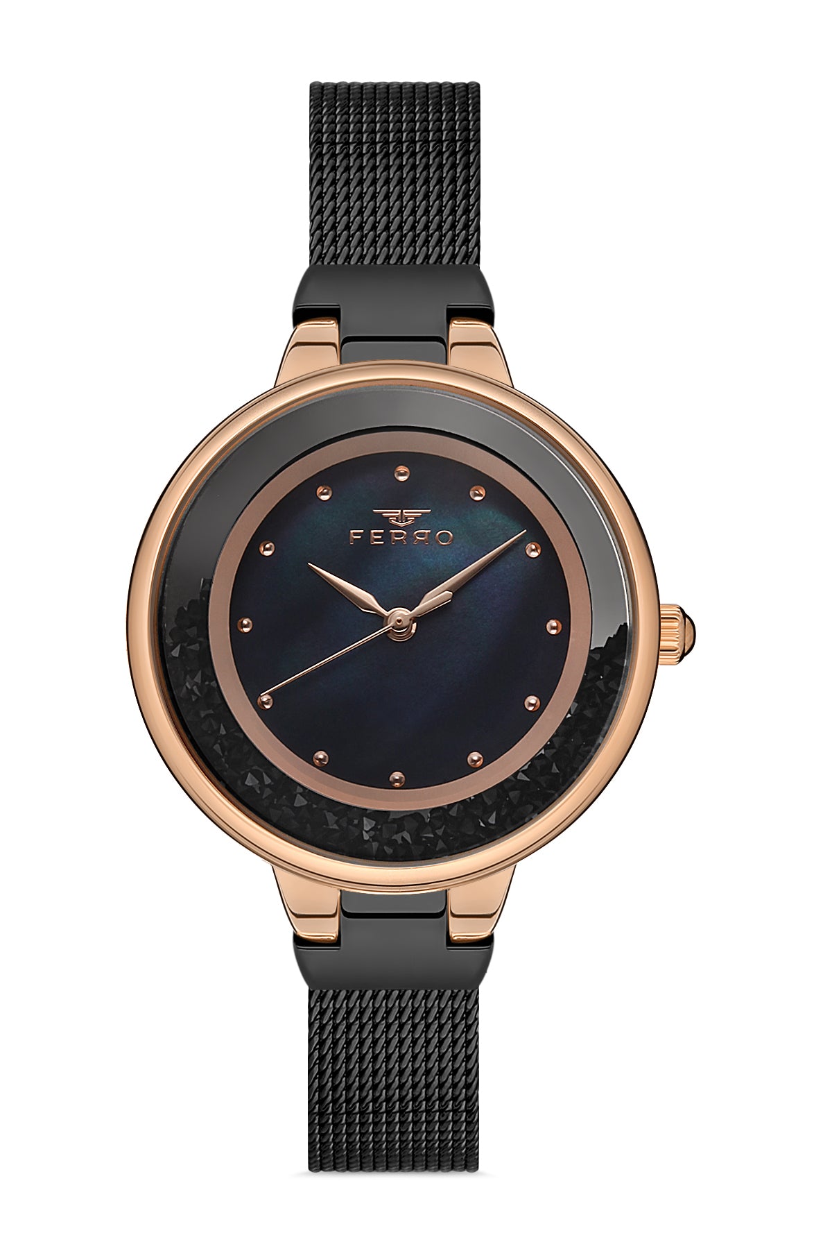 Ferro Analog Black MOP Round Dial Women's Watch - F21205C-R